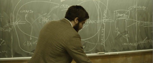 Based on his lecture notes, it's possible Gyllenhaal's character just forgot he had two separate lives